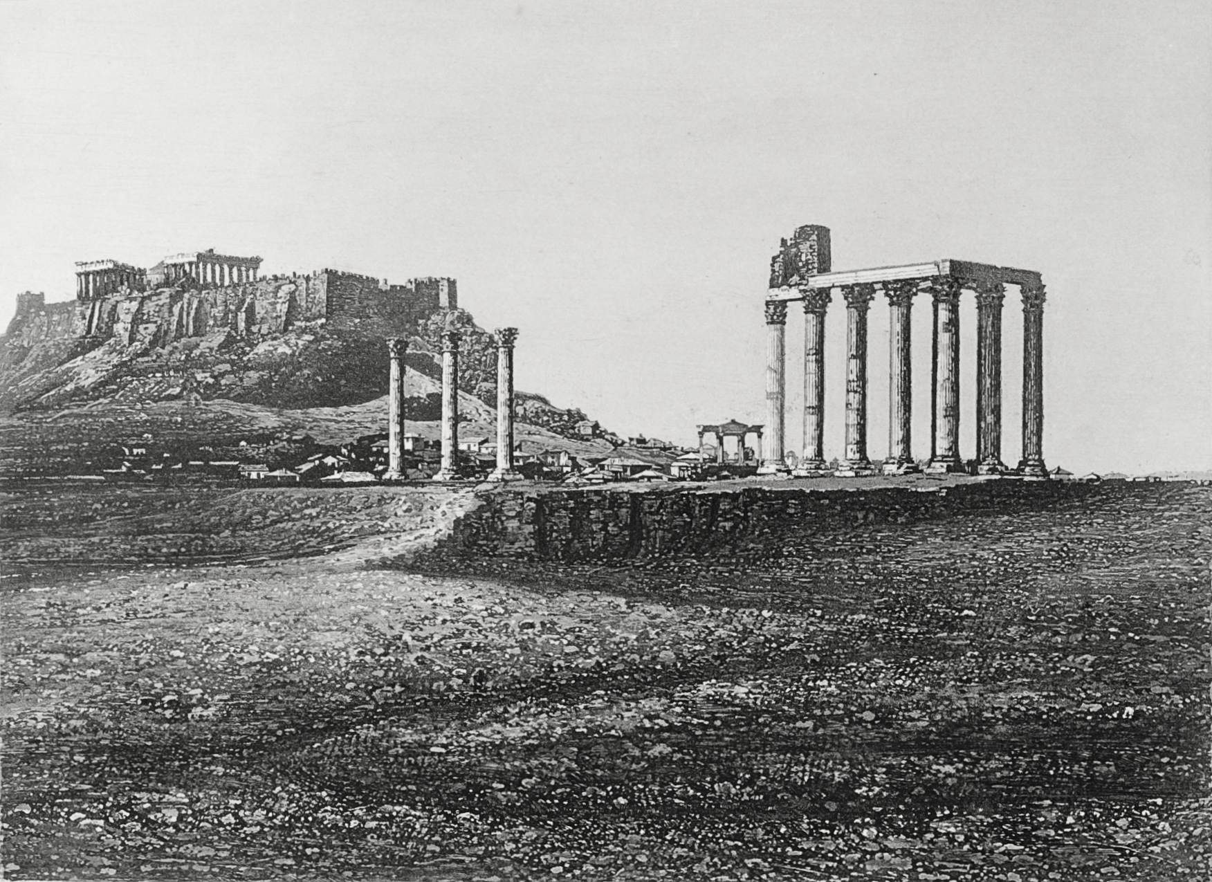 Fotó: Pierre-Gustave Joly de Lotbinière: The Temple of Olympian Zeus, Athens, in October, 1839