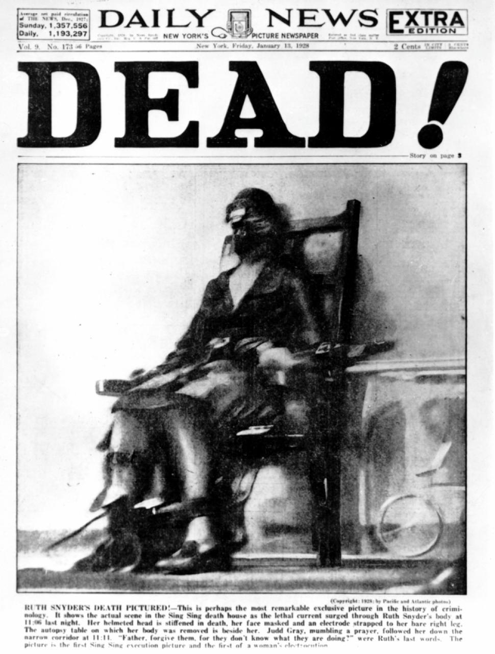 Fotó: Tom Howard: Halott! Ruth Snyder kivégzése, a Daily News címlapja, 1928. január 13.