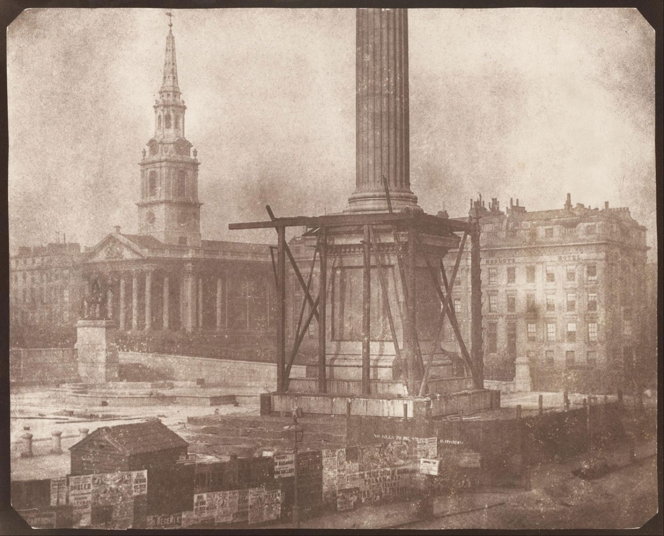 William Henry Fox Talbot<br />Nelson’s Column Under Construction, Trafalgar Square<br />1844<br />Salted paper print from a glass plate negative