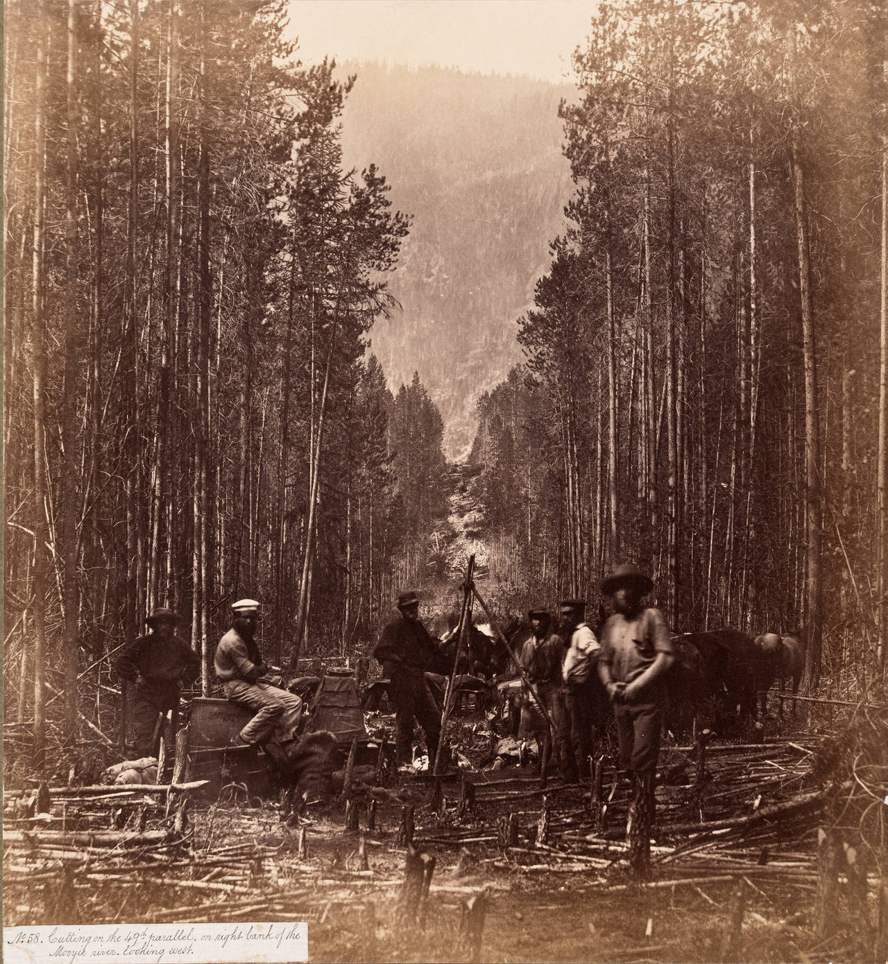 Fotó: Royal Engineers, Cutting on the 49th Parallel, on the Right Bank of the Mooyie River Looking West, about 1860.