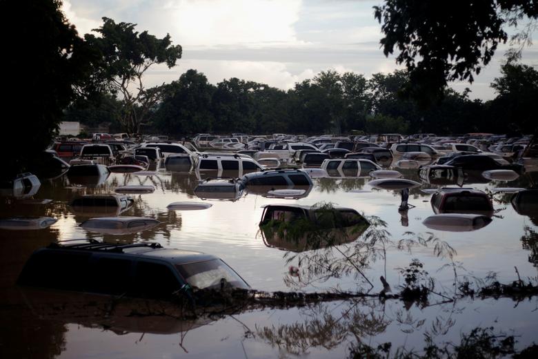 Fotó: Elmerült járművek a Chamelecon folyó által elöntött telken az Iota vihar okozta heves esőzés miatt, La Lima, Honduras, 2020. november 19. REUTERS / Jorge Cabrera