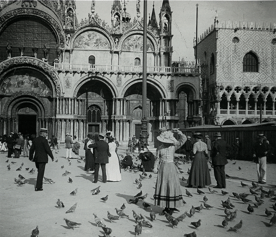 Fotó: Schoch Frigyes sztereófotója a Fortepan gyűjteményéből<br /><br />Olaszország, Velence<br />Szent Márk tér és székesegyház, jobbra a Dózse-palota. 1909