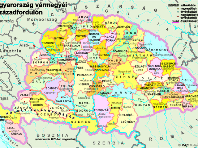 Magyarország Vármegyéi TÉRKÉP (325,000 km2)