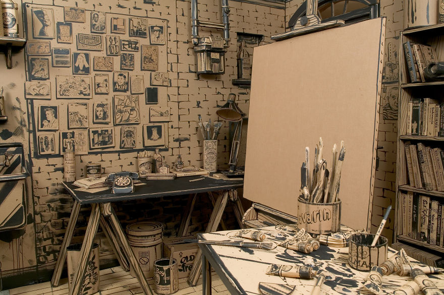 Egy képzeletbeli művész karton-alkotóműhelye