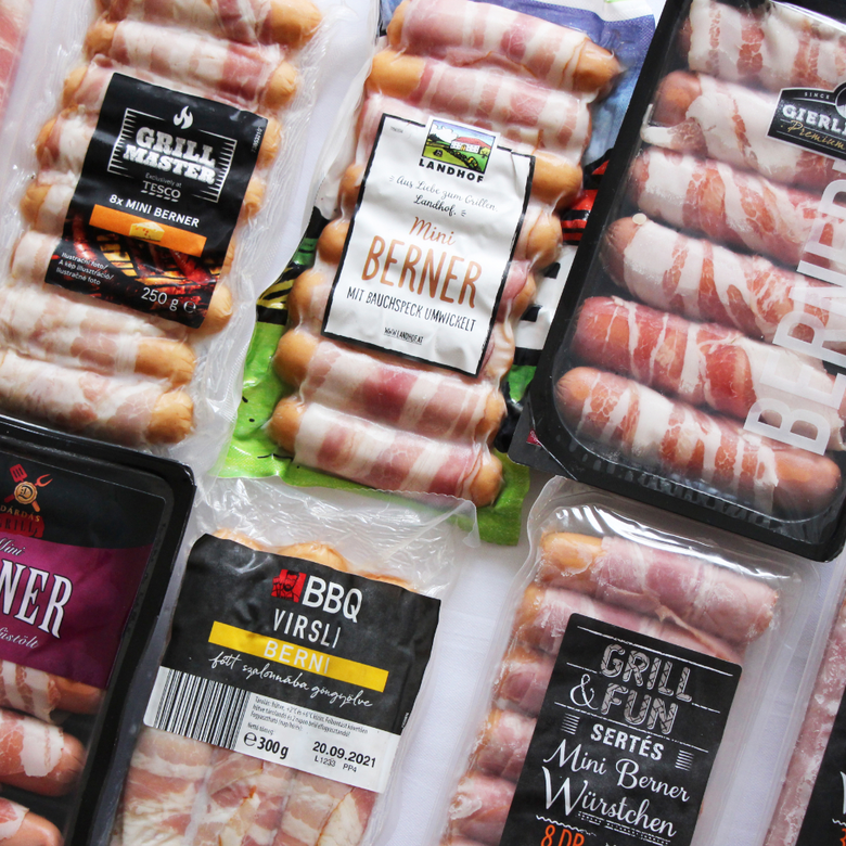 Baconbe göngyölt, sajtos grill virsli teszt