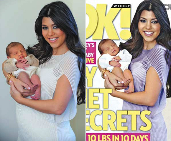 Nem sikerül gyorsan leadnod a szülés utáni pluszt? Majd a Photoshop segít! Hogy teljesen megváltoztassák a Kourtney Kardashianről készült képeket, még a ruhát is átszínezték az OK! magazin szorgos manói.