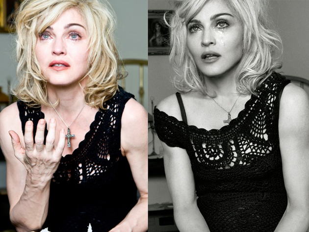 Madonna, ahogy a Photoshop isteneknek könyörög, legyenek vele kíméletesek. (Nem voltak.)