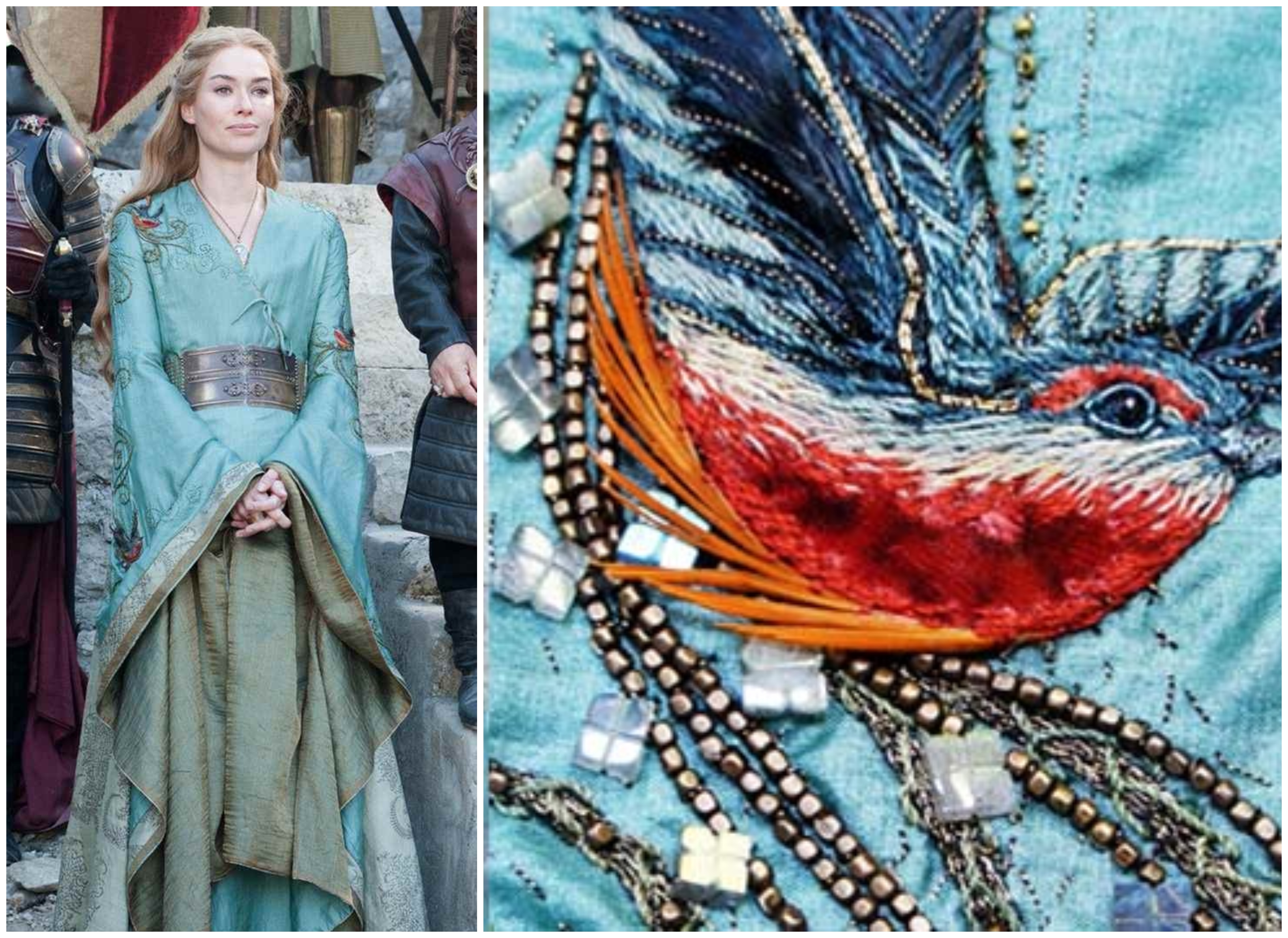 A sorozat vezető hímzője, Michelle Carragher blogján rengeteg képet találtok az aprólékos munkákról - itt például Cersei egyik ruháján figyelhetitek meg a kis madarakat, még a kezdetekből: