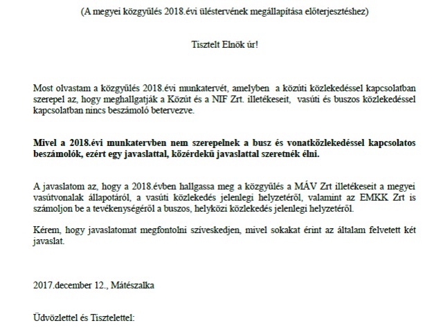 Számoljon be a MÁV és az EMKK Zrt a megyei tömegközlekedés  helyzetéről, a 2018.évben a megyei közgyűlés előtt!