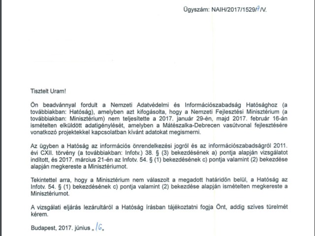 Az Információszabadság hatóságnak sem válaszol Dr. Seszták Miklós!