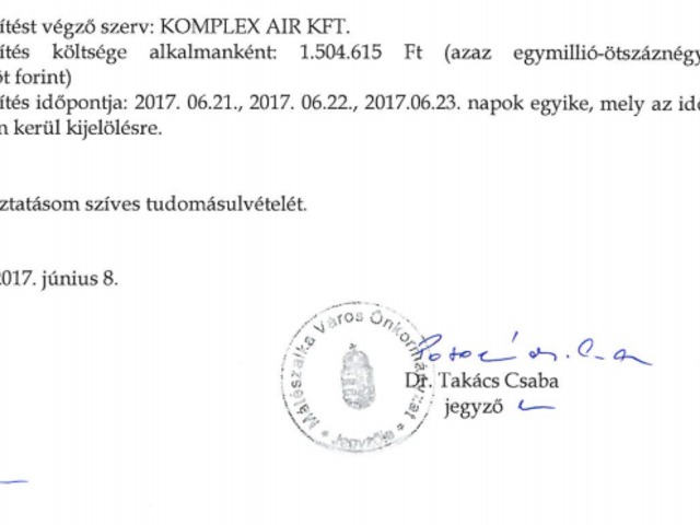 Megérkezett a szúnyoggyérítéssel kapcsolatos közérdekű adat.
