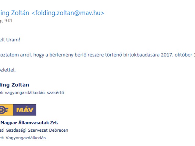 Megtörtént a volt utasellátó helyiségének a birtokba adása!