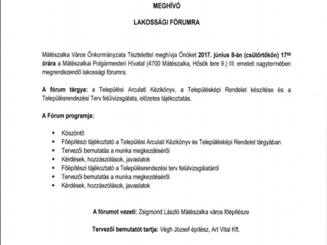 Lakossági fórum lesz a településrendezési tervről.