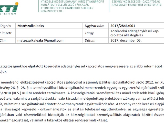 Tavasztól több beleszólásuk lesz  az állampolgároknak a busz és vasúti menetrendek kialakításába! Teljesült a beadványban tett javaslatunk.