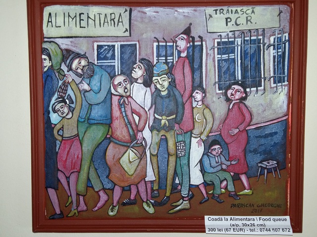 Sor az élelmiszerüzletnél (olaj, vászon, 30x26 cm)