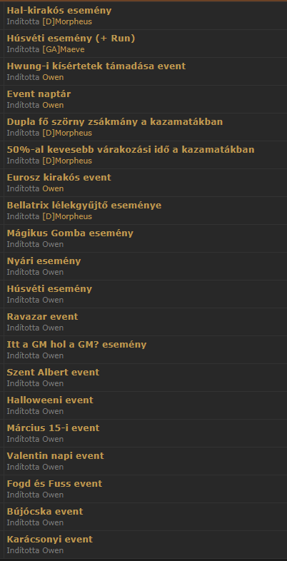 Eurosz - Event lista