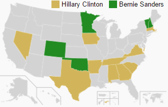 A 2016-os demokrata előválasztás eddigi eredményei. (forrás: wiki)