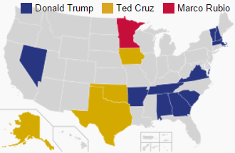 A 2016-os republikánus előválasztás eddigi eredményei. (forrás: wiki)