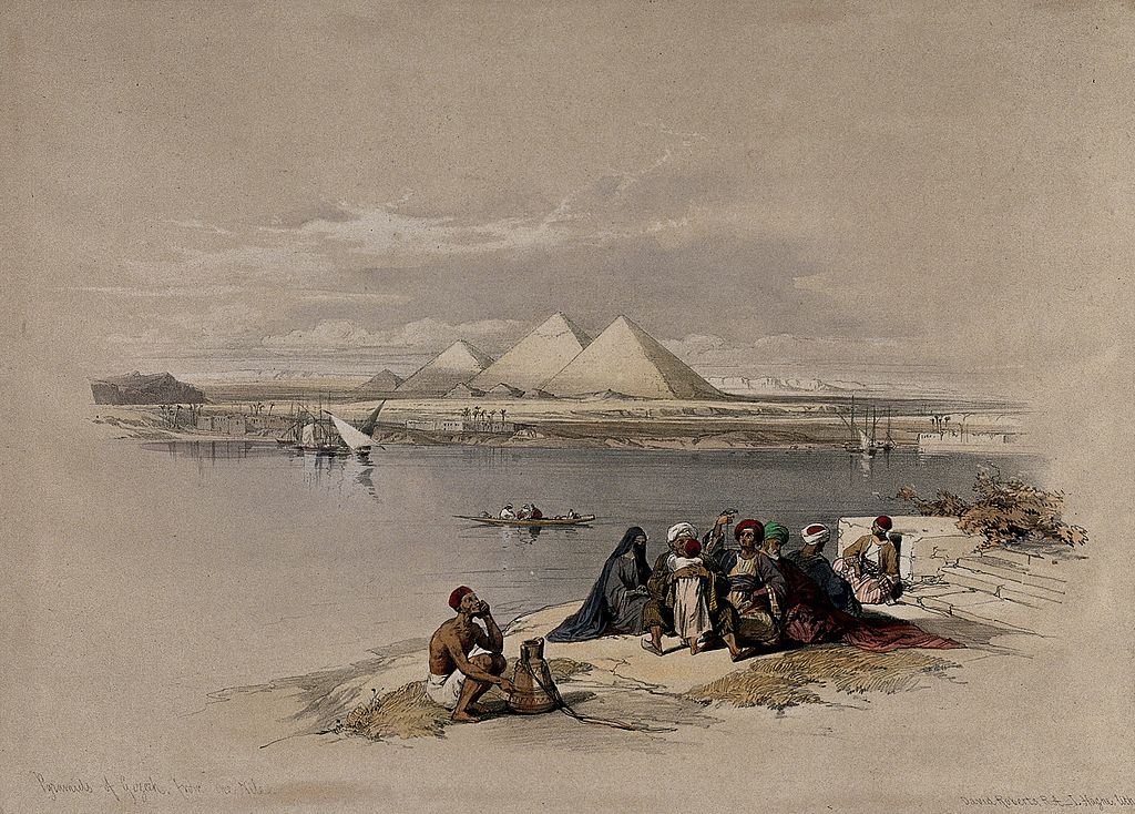boat_on_the_river_nile_looking_towards_the_pyramids_at_saqqa_wellcome_v0049306.jpg