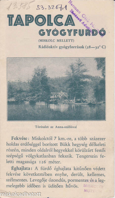 Ismertetők Miskolctapolcáról 1925-ből