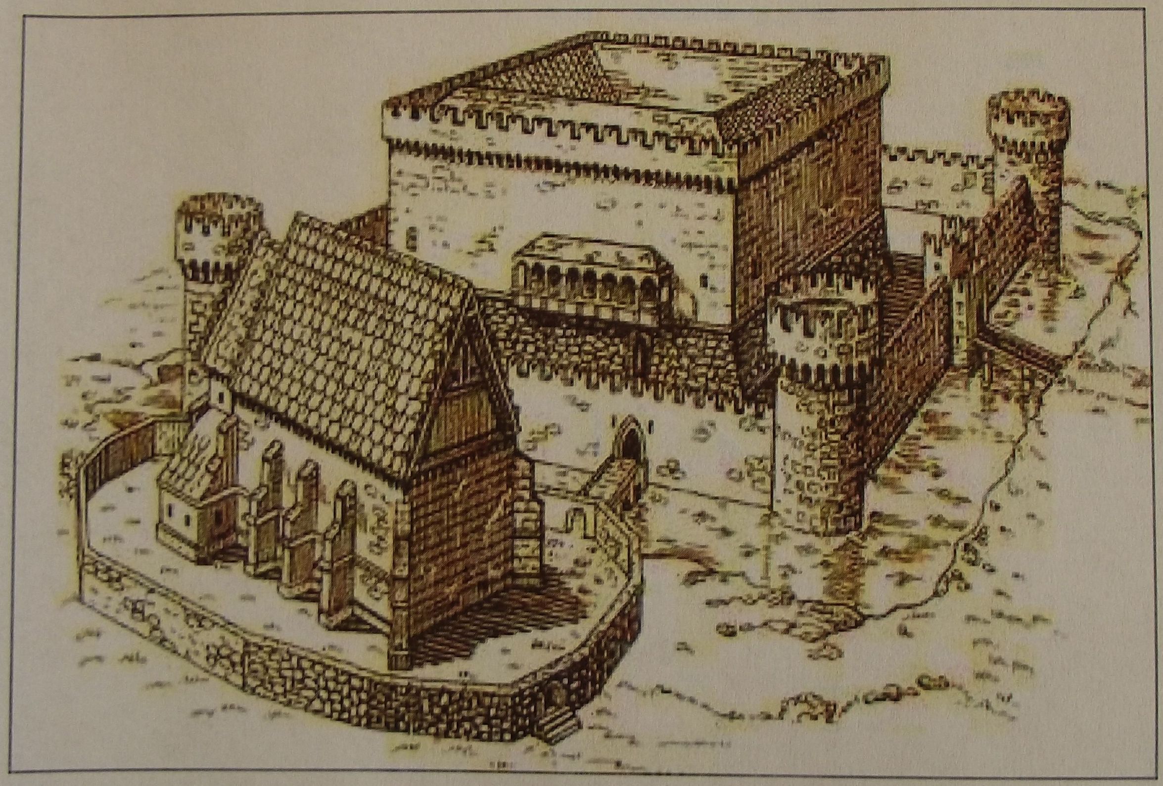 A vár és templom XV. században, a templomban lévő ábrázoláson