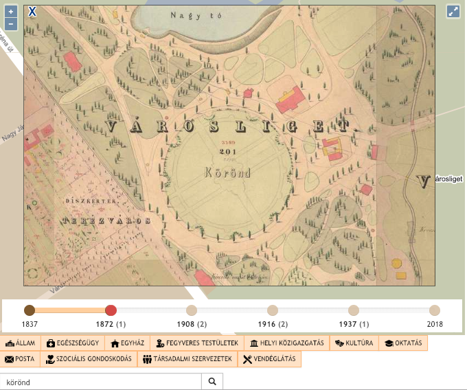 1872.: Érdekesség, hogy ebben az időszakban is van egy „Körönd‘ nevű hely, de nem ott, ahol napjainkban. A Városliget oldalában található nyolcszögletű területet illetik ezzel a névvel.
