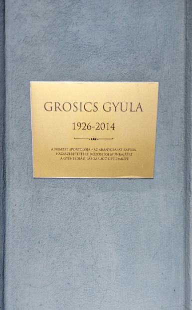 Balaton túra, a gyenesdiási Kinizsi SK bejárata, Grosics Gyula emlékszobra