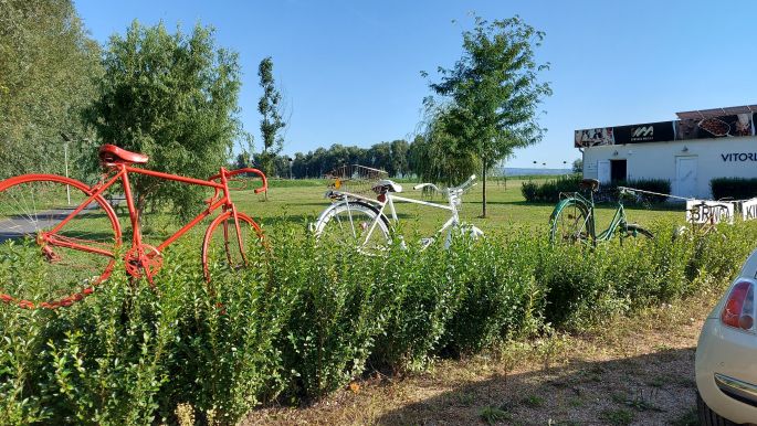Balaton túra, Vonyarcvashegy, a vitorláskikötő melletti nemzeti trikolór biciklik
