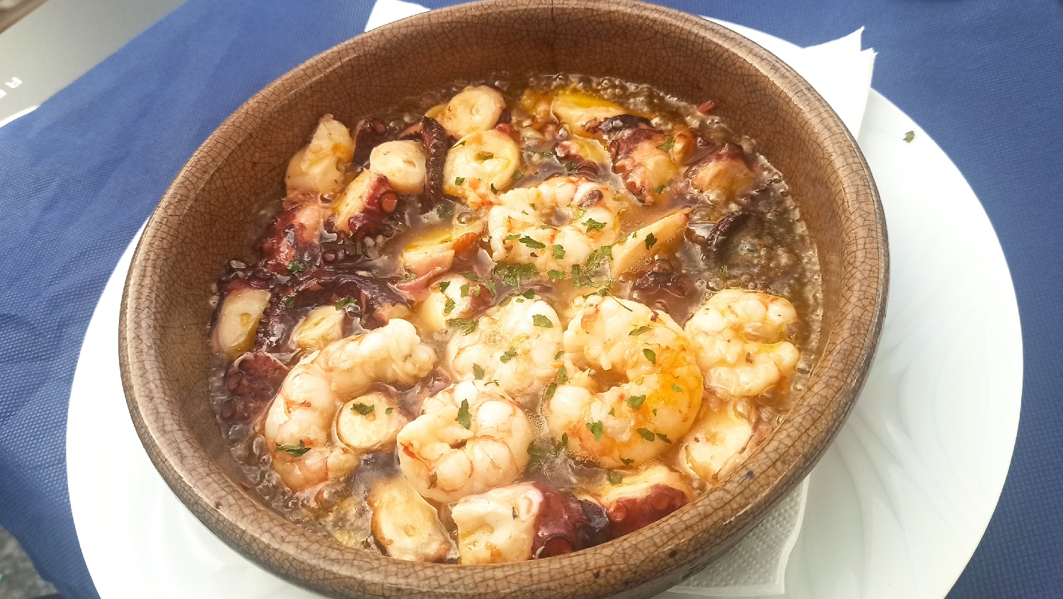 El Camino, Finisterre, gambas con pulpo