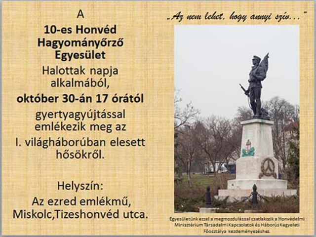 Halottak napi gyertyagyújtás Miskolcon