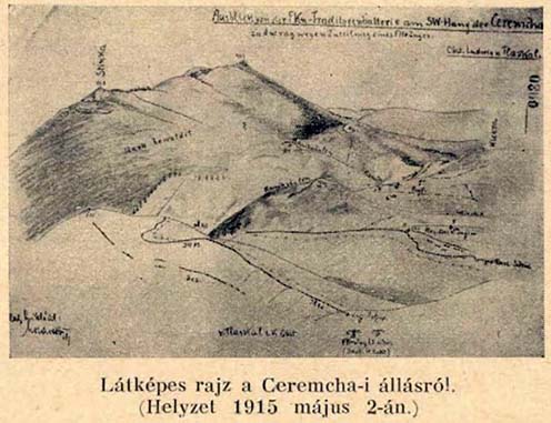 Korabeli rajz a Ceremchán kialakított állásról 1915. május 2-án