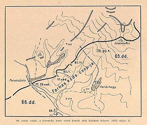 A Ceremcha körül vívott harcok után kialakult, 1915. május 6-ai helyzetről készült vázlat