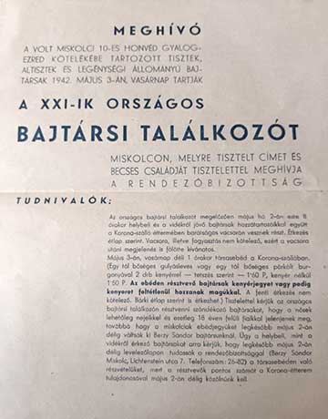 Az 1942. évi ezrednap meghívójából számos részlet – megjelenés, étkezés, visszaigazolás módja – is kiderül a szervezésről