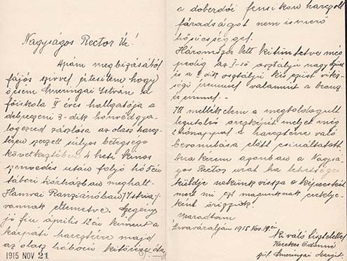 Smeringai Margit rektorhoz írt levele