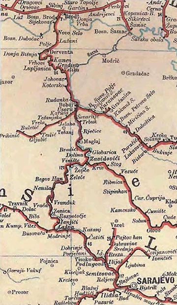 A Bosanski Brod–Szarajevó vasútvonal térkép