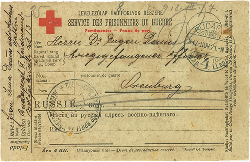 Nővére 1917. november 21-én feladott levele az orenburgi hadifogolytáborba