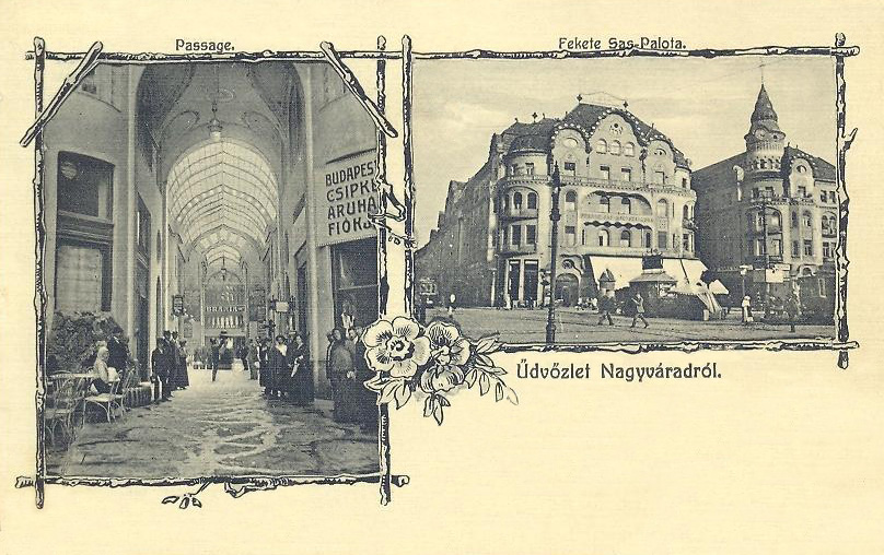 La vetrata interna dell'aquila nera in una cartolina dell'inizio del 1900