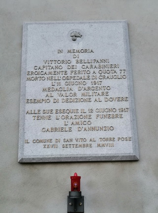Emléktábla Vittorio Bellipanni haláláról a craugliói 236. kórházban