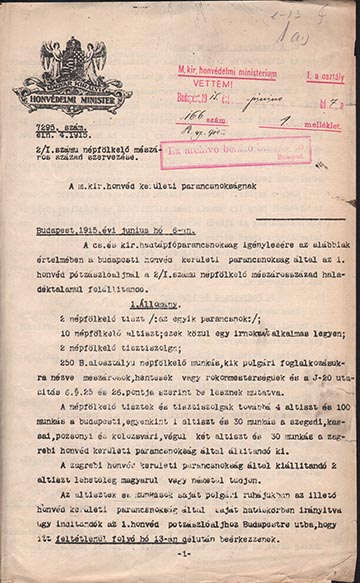 Az 1915. június 6-án kiadott 7295. sz. elnöki 4–1915. számú rendelet a 2/I. számú népfelkelő mészáros század szervezéséről