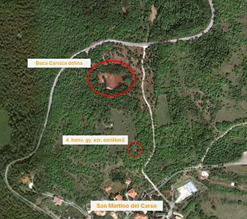 A San Martino del Carso településtől északra található terület Google térképen