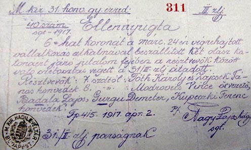 Két olasz katonáért 6 korona – egy sikeres vállalkozás jutalmazása 1917. április 2-án