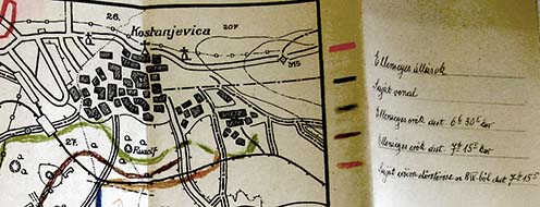A zöld vonal: ellenséges erők 1917. május 23-án délután 6 óra 30 perckor a dési 32. honvéd gyalogezred jelentésében
