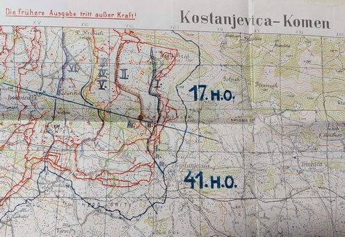 A M. Kir. 41. honvédhadosztály védelmi szakaszai Kostanjevica térségében 1917 tavaszán
