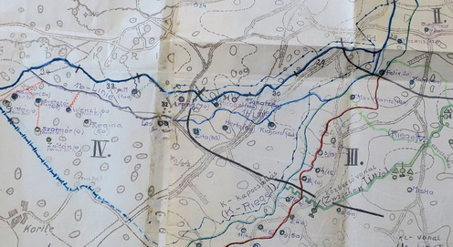 A 32-es védelmi szakasz mögött a Leó kaverna elhelyezkedése 1917 májusában