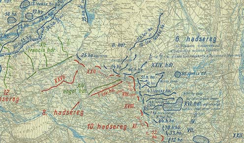
A csapatok helyzete a Piave mentén 1918. október 31-én
József főherceg: A világháború, amilyennek én láttam. MTA, Budapest 1934. VII. kötet 812.