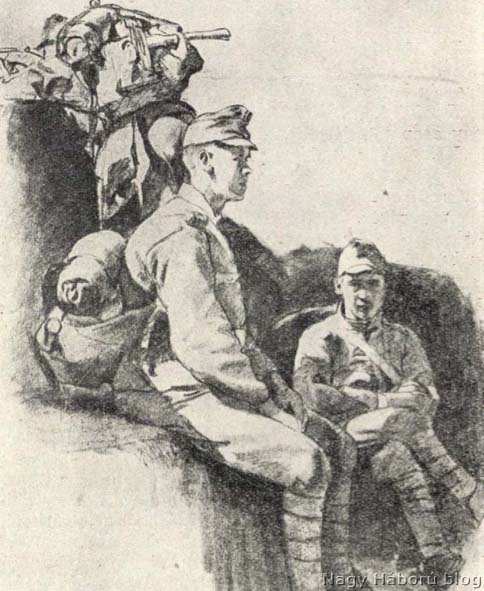 Zádor István a 29-es népfelkelőknél szolgáló, majd a sebesülése után hadifestőként dolgozó festőművész harctéri rajza