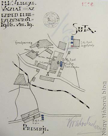 A nagyváradi 4-es honvédek elhelyezése Sután 1916. augusztus 19-én