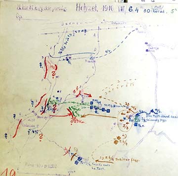 A helyzet a gyalogsági támadás után – piros színnel jelölve az olasz csapatok helyzete, mozgási iránya