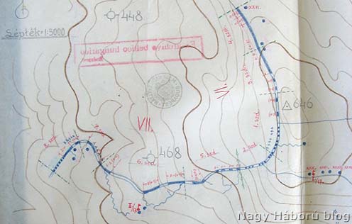A 17-es honvéd gyalogezred 1. századának állásairól készített vázlat a 646-os magaslatnál 1917. szeptember 16-án