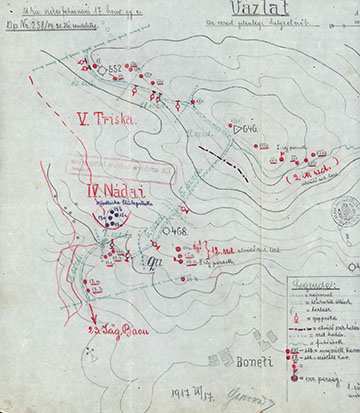 A székesfehérvári 17. honvéd gyalogezred állásai a Monte San Gabrielén 1917. szeptember 17-én